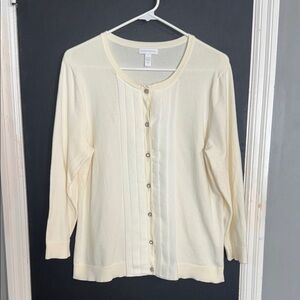 Charter Club Dressy Embellished Ivory Button Front Cardigan Size: L
